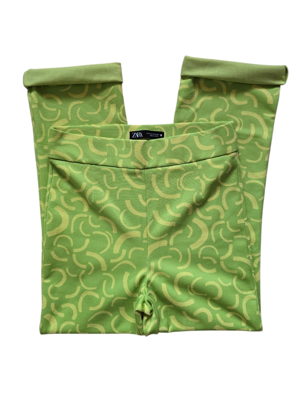 Like New 💚💛 Zara Women's Lime Green/Yellow Hi-Rise Jacquard Knit Cropped Pants - Picture 4 of 16